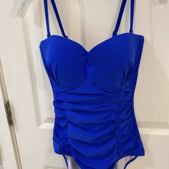 PROFILE BY GOTTEX  Women's One piece Royal Blue Ruched Bathing Suit Size 12 - Picture 2 of 5